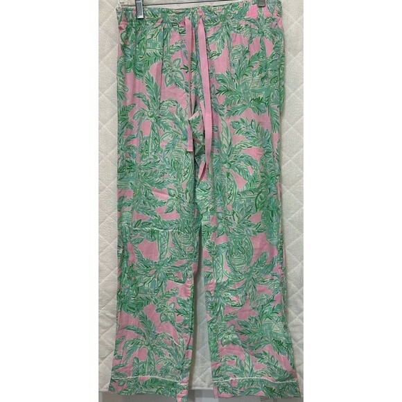 Lilly Pulitzer Pants Womens Small Green Pink Floral Lounge Pajama Drawstring - Picture 1 of 5